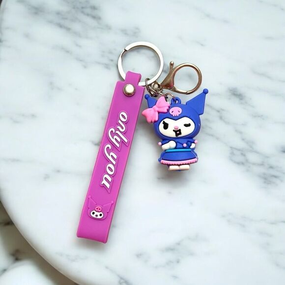 Purple Kuromi Pink Bow Bag Charm Key Chain - Picture 2 of 2